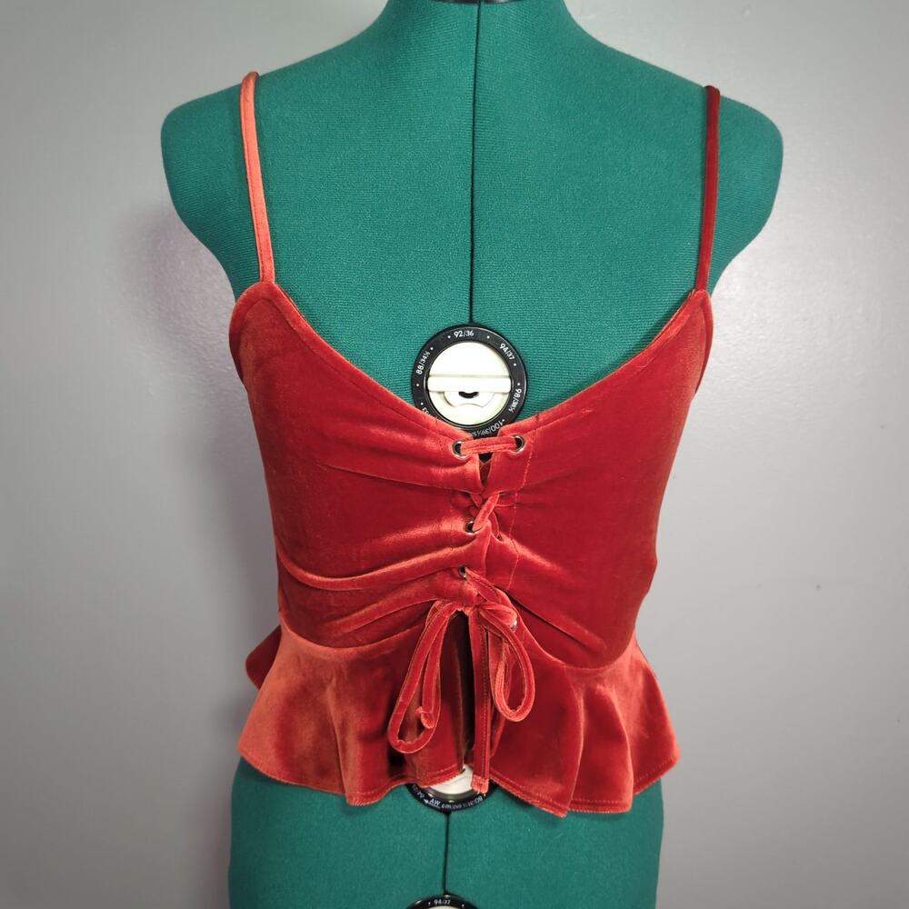 Forever 21 Red Velvet Lace-Up Corset Peplum Top NWT Y2K